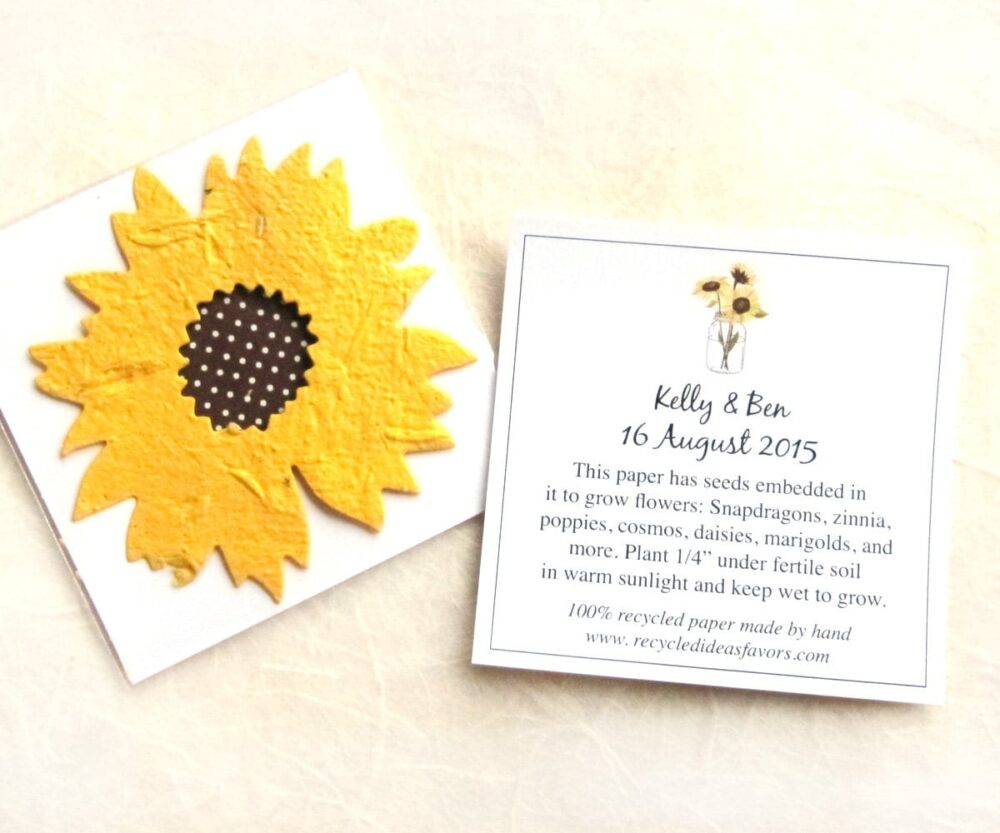 100 Fall Wedding Favors Sunflower Seed Paper With Custom Personalized Cards