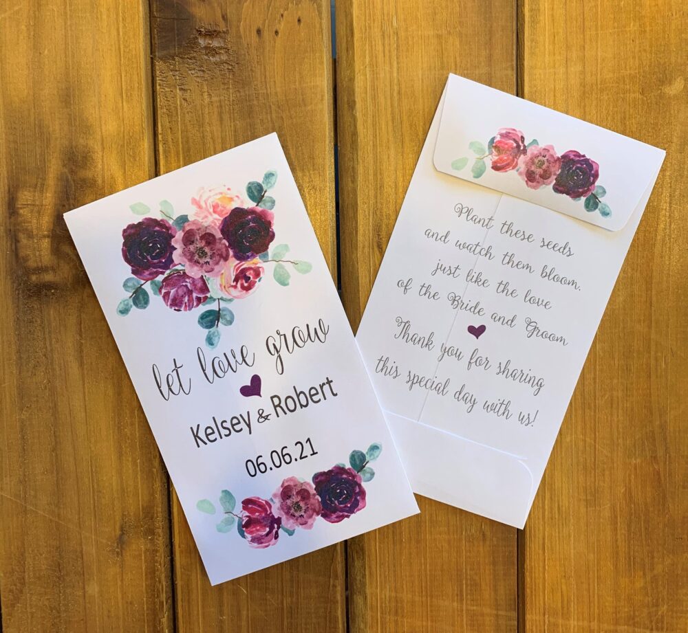 Wedding Favor Seed Packet, Purple Eggplant Flowers Wedding With Eucalyptus, Or Without Seeds | Set Of 15, Sp20022