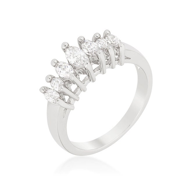 Iva Graduated Marquise 1.8Ct Cubic Zirconia Silvertone Band Ring -Multi Stone Silver Diamond Anniversary