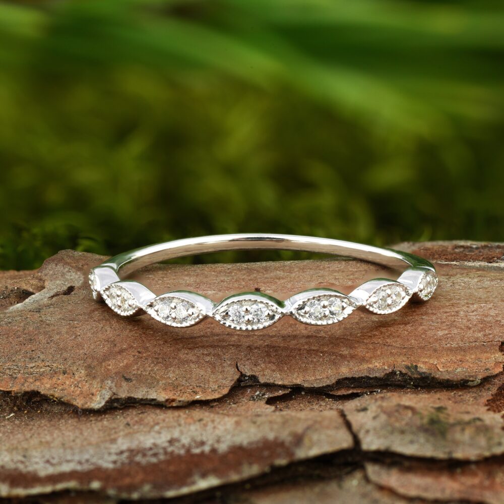 Wedding Band Women With Cz, Marquise Cluster Ring, Dainty Ring in 925 Sterling Silver