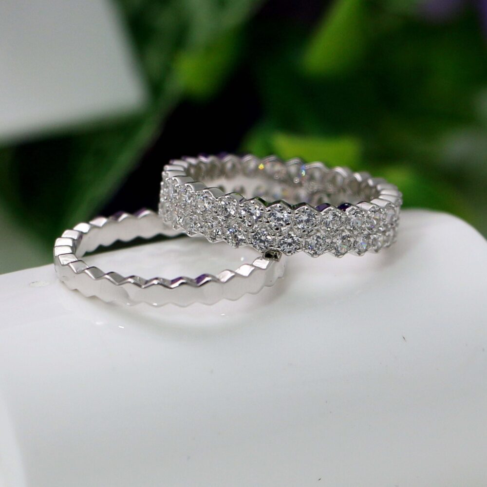 Eternity Band Ring, Silver Eternity Ring, Cz Band, Stackable Band Wedding Ring Set