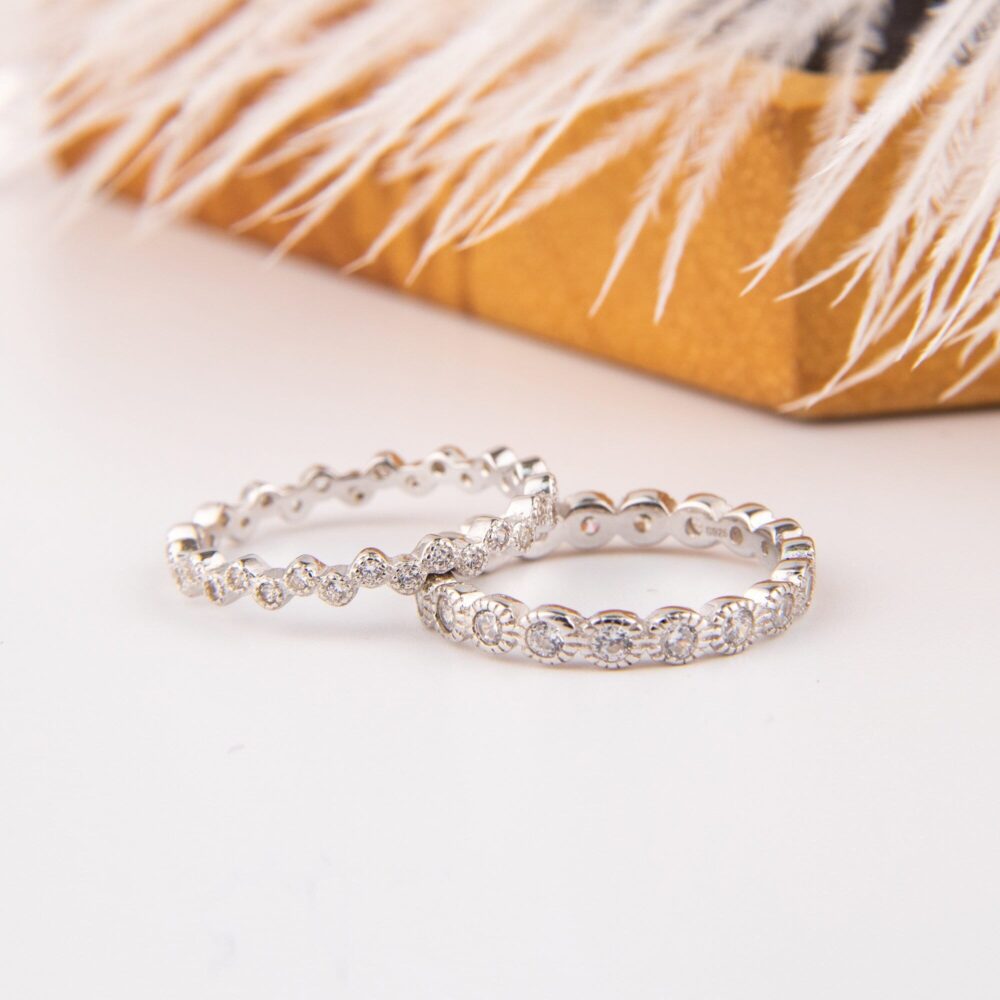 Cz Eternity Band Ring Set Sterling Silver Stacking Wedding Rings