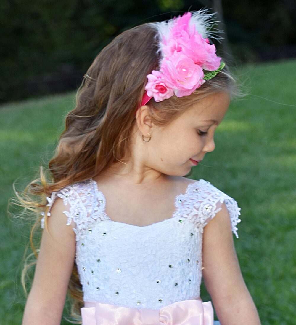 Pink Rose Flower Girl Headband Wedding Hair Accessory