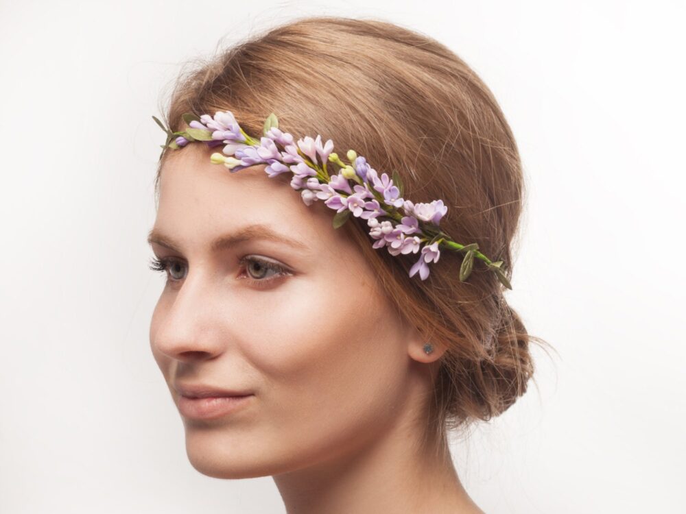 Purple Lilac Floral Crown - Boho Wedding Hair Wreath, Bridal Flower Girl Headband