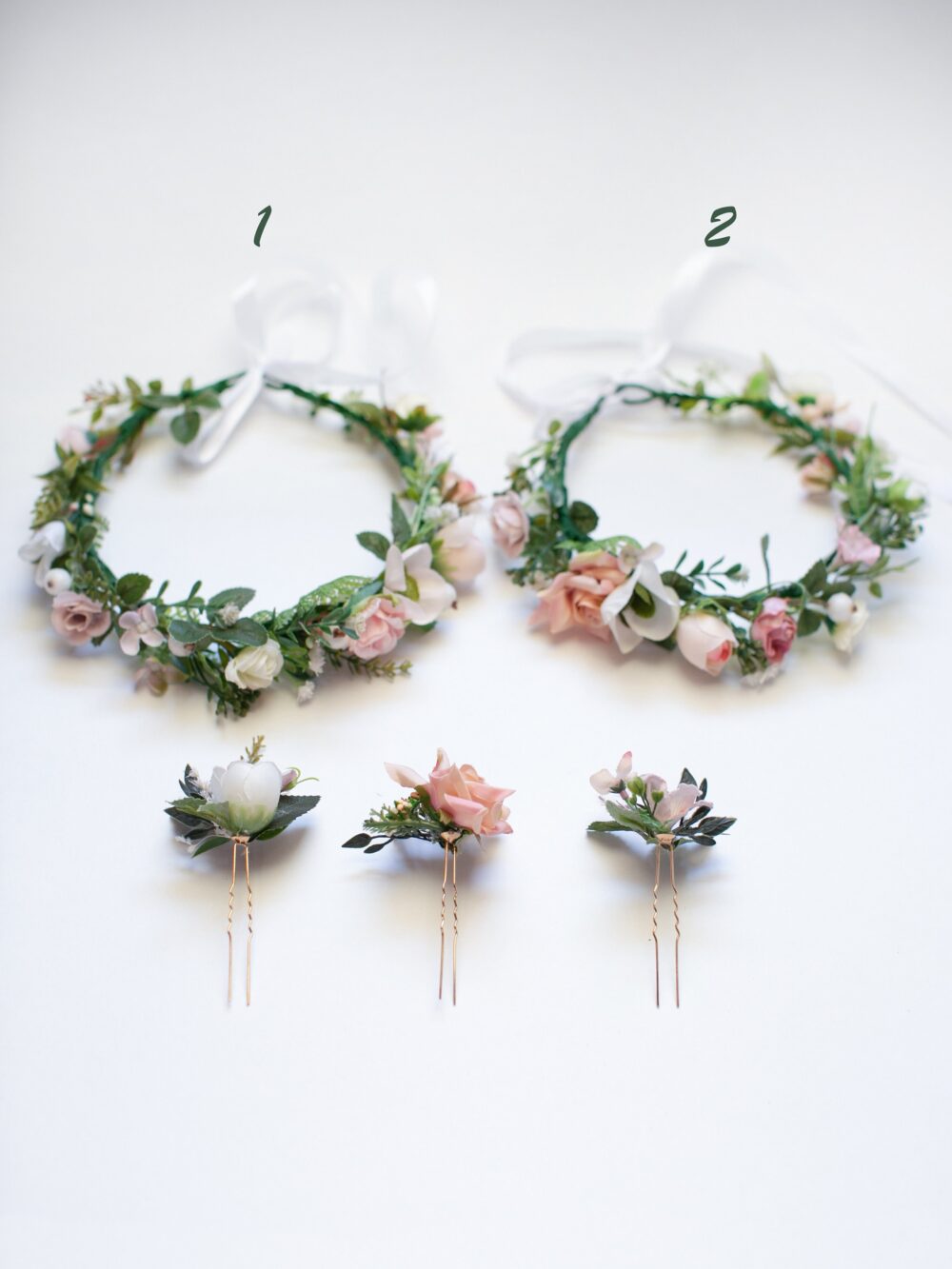 Bridal Floral Crown, Pink Flower Blush Hair Boho Wedding Flower Girl Headband