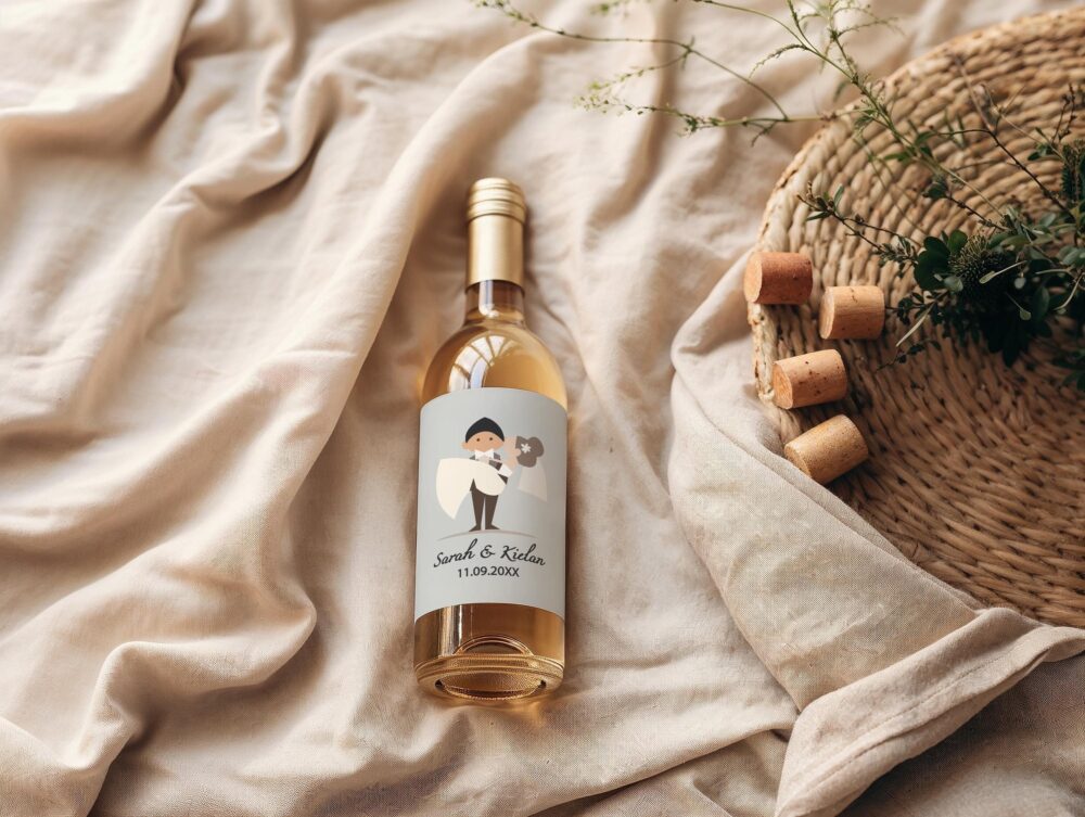 Printed Wedding Wine Bottle Labels | Bride & Groom Favor Labels, Bridal Shower Variety Of Sizes, Fonts, & Colors