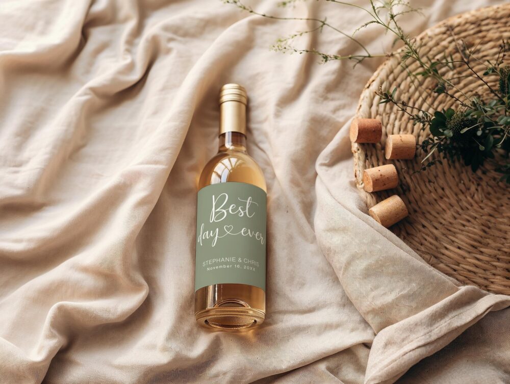 Modern Calligraphy Wedding Wine Bottle Labels Personalized Favors