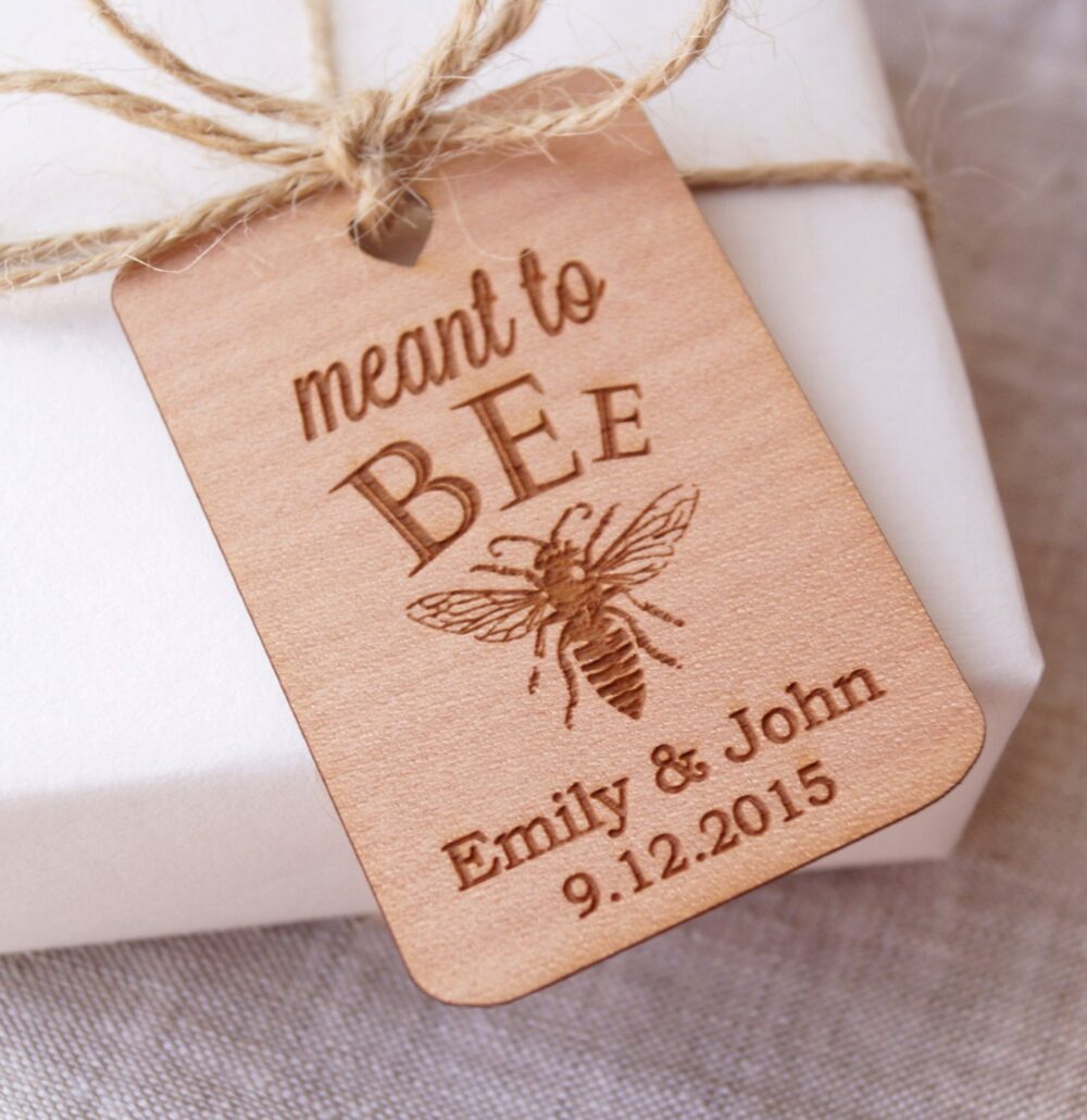 Meant To Bee Wedding Favor Tags, Honey Rustic Gift Thank You Personalized Engraved Tags