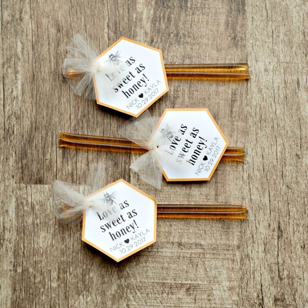 Custom Honey Stick Wedding Favors | 50 Count With Personalized Tag
