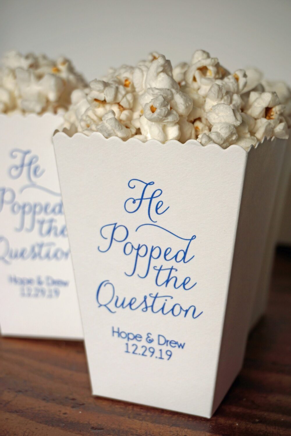 He Popped The Question Wedding Favor -Mini Popcorn Box Shower - Bar-Personalized White Box-Printed