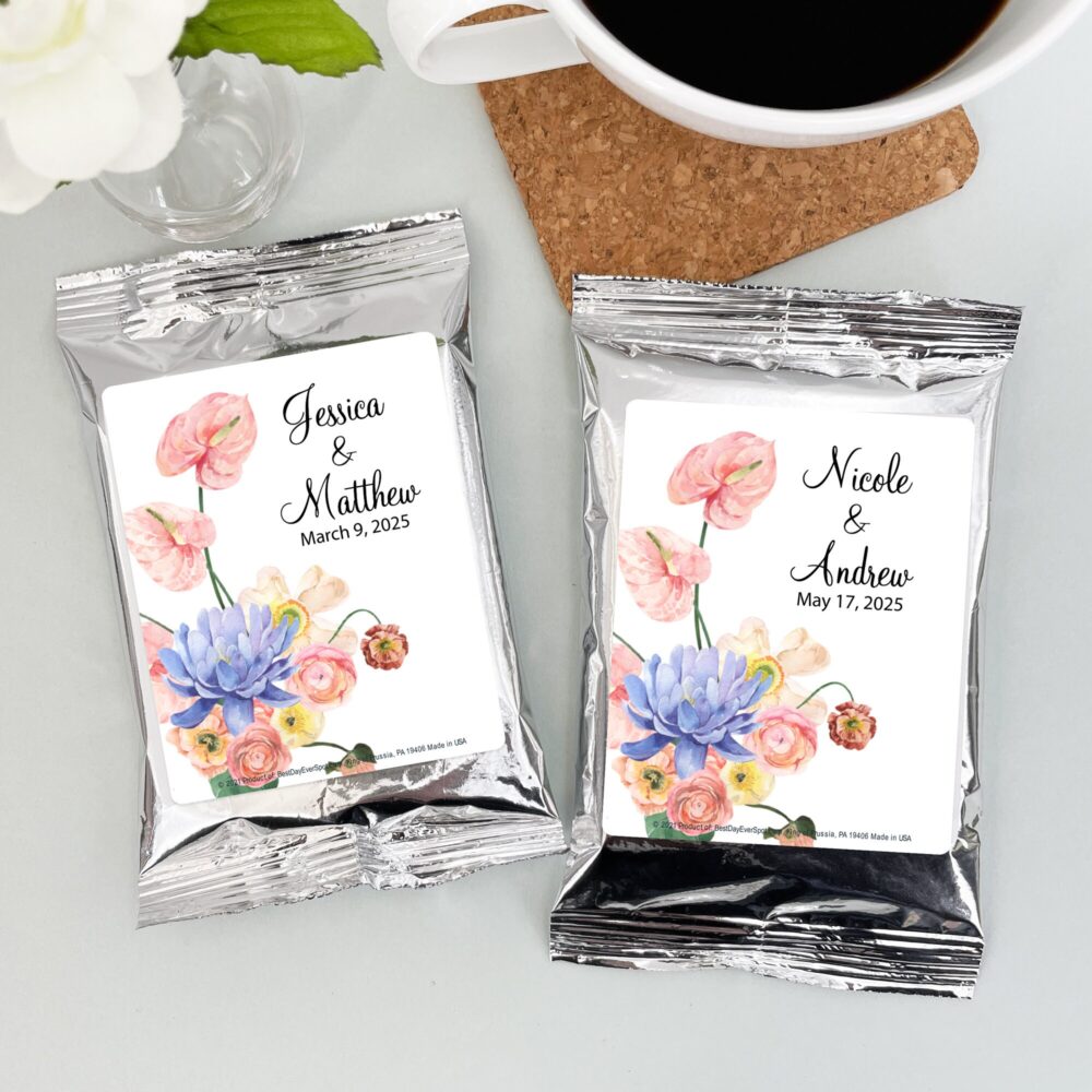Wedding Favor Coffee, Tropical Floral Wedding, Personalized Coffee Favors, Bridal Shower Favors - Set Of 30