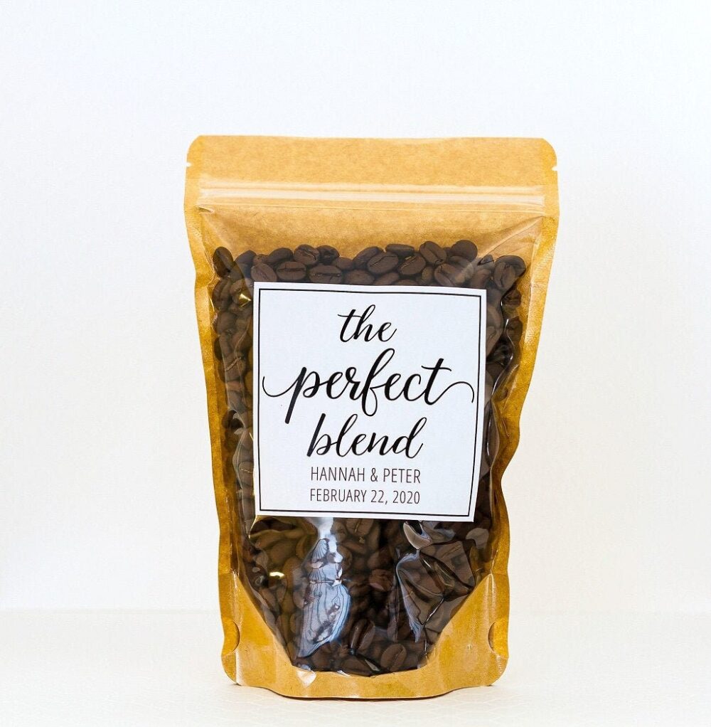 Wedding Coffee Favor Bags - The Perfect Blend // Stand Up Zip Pouch With Labels, Food Not Included