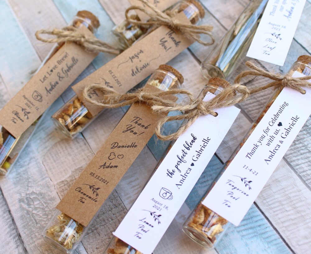 Bulk Wedding Favors For Guests, Tea Favors, Large Glass Tube 12cm, Wedding Gifts, Engagement Favors, Rustic Assorted Tea Box