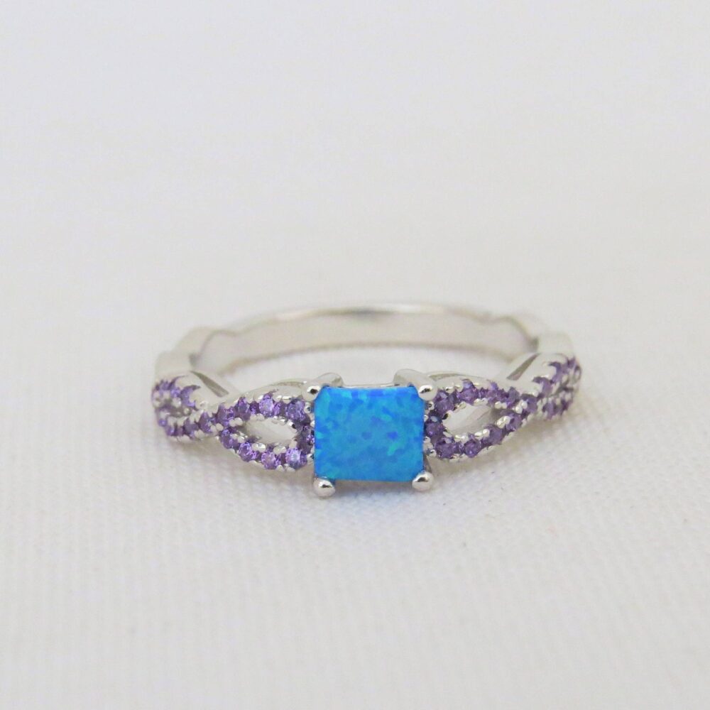 Vintage Sterling Silver Blue Opal & Amethyst Infinity Band Ring Size 6