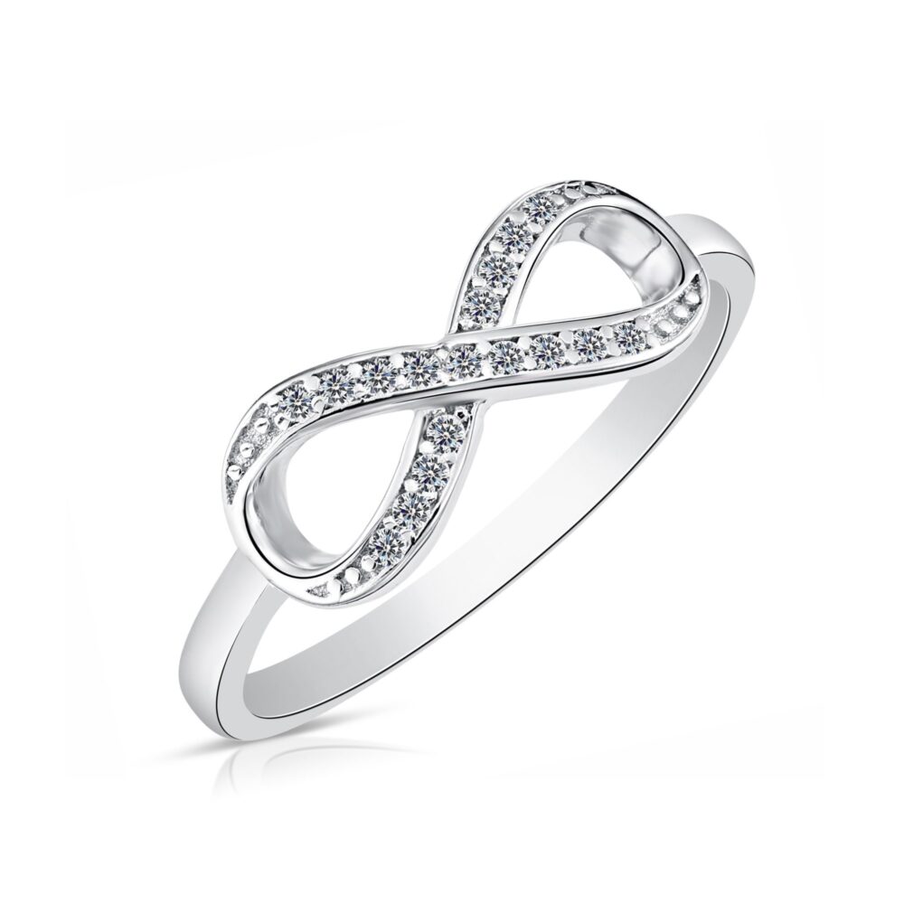 925 Sterling Silver Infinity Band Ring, With Sparkling Cubic Zirconia Stones, Love & Friendship Jewelry, Dainty Forever Design, By Tilo