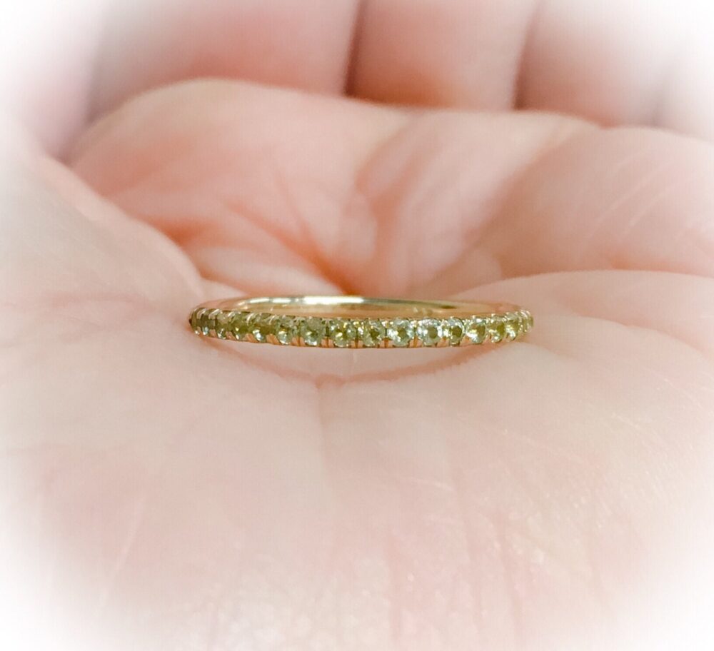 Peridot Infinity Band Ring/ 1.8mm Pave Half Eternity Lime Green Wedding Band/ Stack August Birthstone