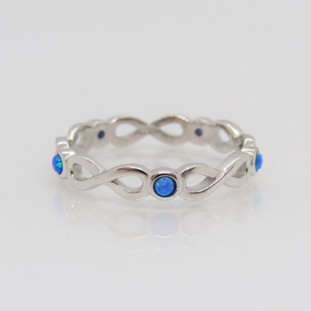 sterling Silver Blue Opal Infinity Band Ring Size 8