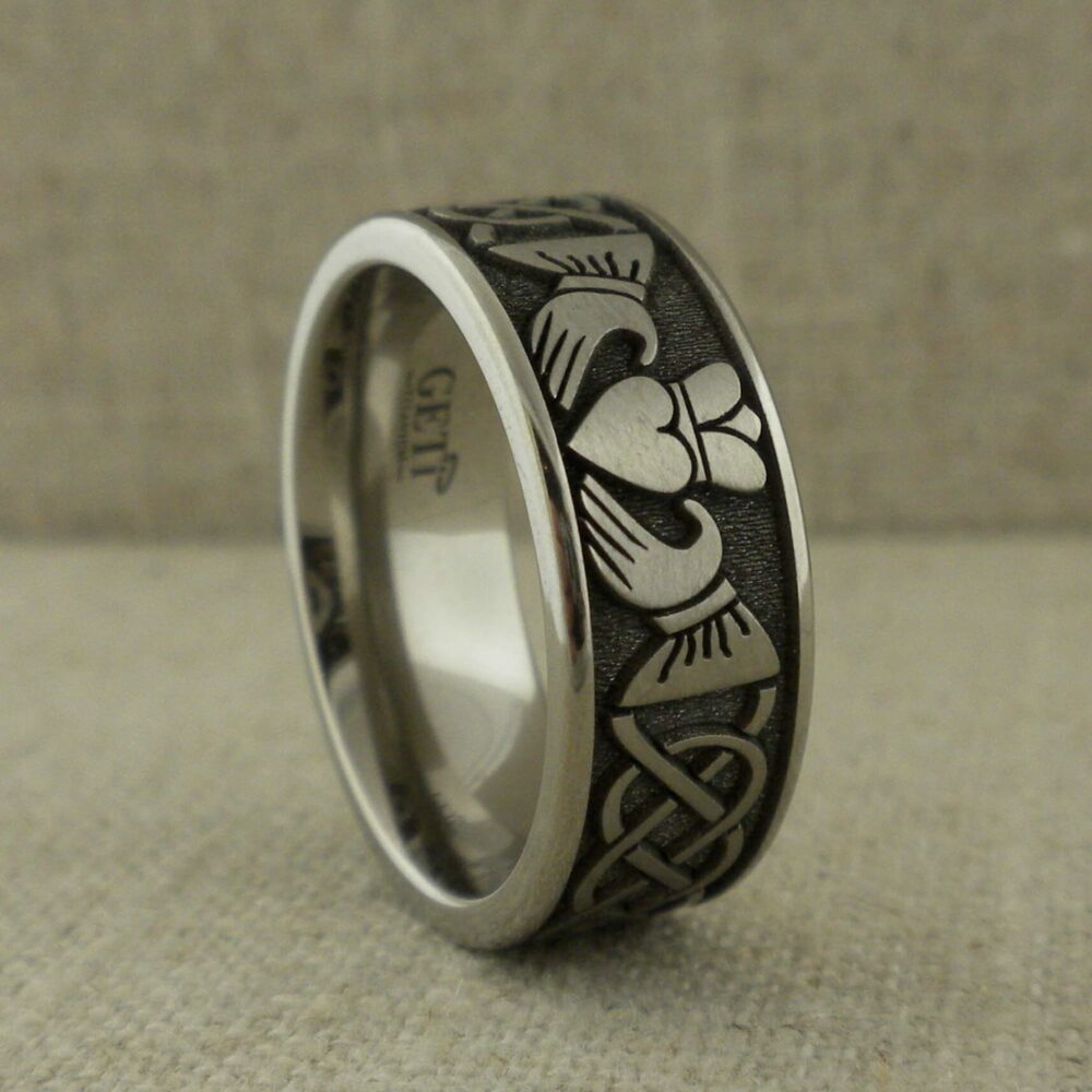 Celtic Claddagh Wedding Ring in Titanium 9mm Extra Wide Comfort Fit Band Geti Gift Pouched