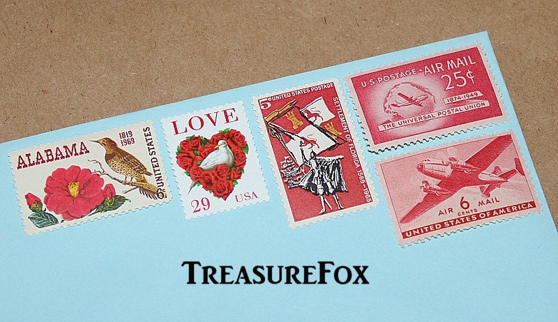 Red Floral Flight .. Wedding Invitation Postage Unused Vintage Us Stamps For You To Mail 10 Two Ounce Invitations. Save The Date