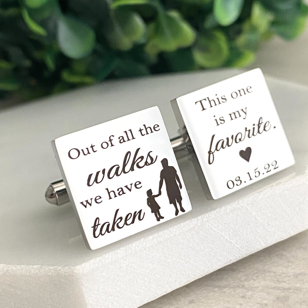 Father Of The Bride Cufflinks, Wedding Cufflinks For Dad, Personalized Engraved Silver Square