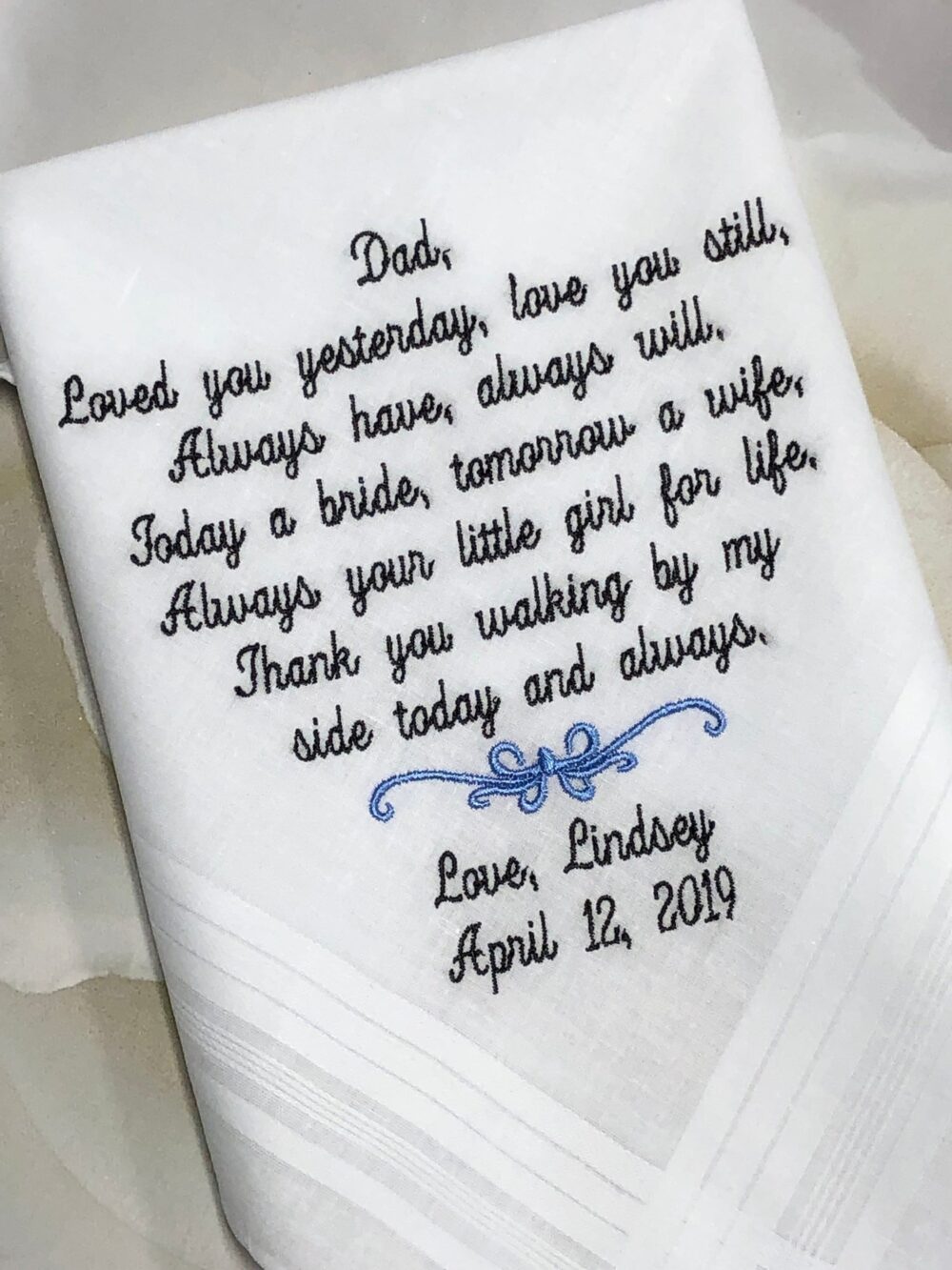 Embroidered Wedding Handkerchief For Dad Of The Bride, Custom Handkerchief, Father Bride Gift & Mementos