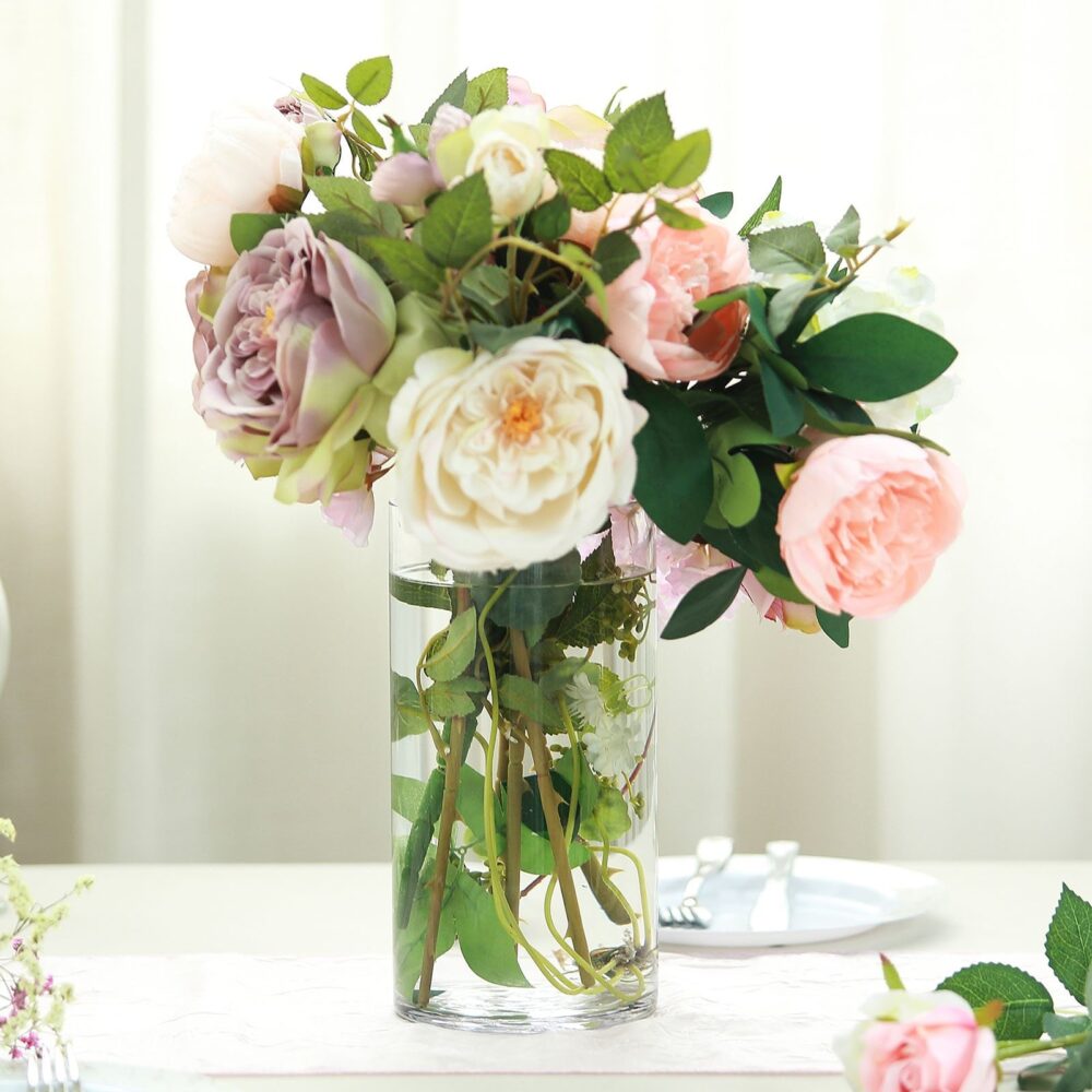 Set Of 12 | 10" Clear Glass Vase, Flower Cylinder Vase For Candles, Wedding Centerpiece, Modern Decor, Housewarming