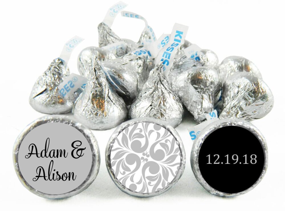 Set Of 108 - Silver Wedding Stickers For Hershey's Kisses. Anniversary Labels Kisses Party Favors #idwed710