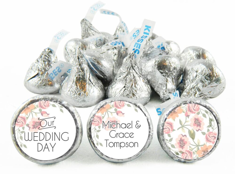 Floral Our Wedding Day Stickers For Hershey's Kisses. Labels Kisses - Party Favors Set Of 108