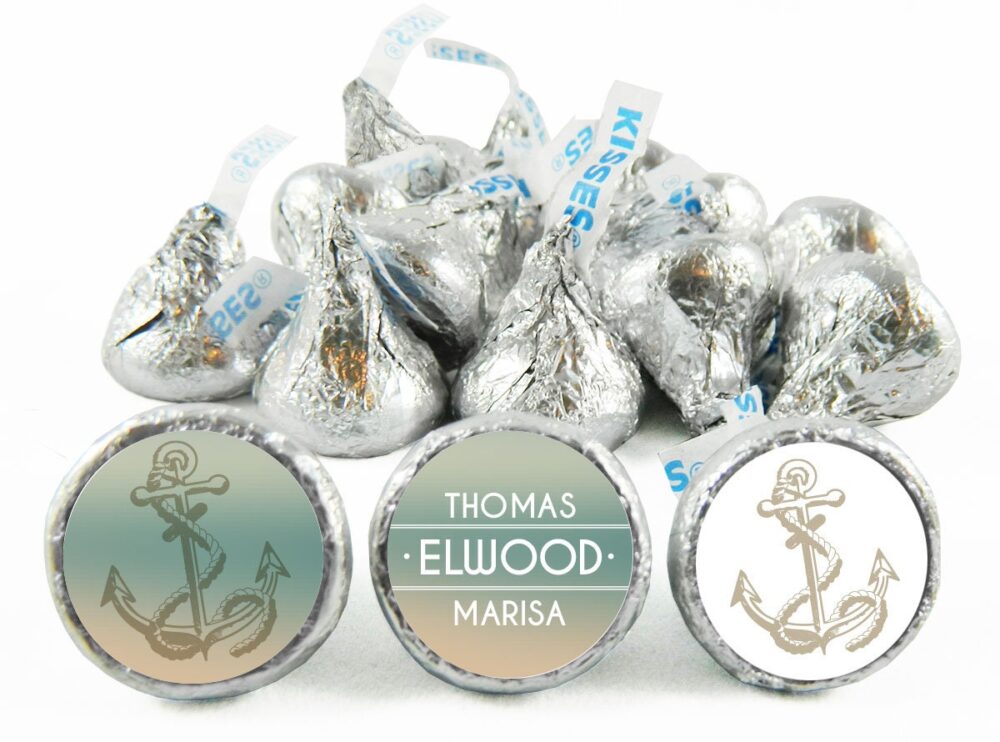 Nautical Theme Personalized Wedding Stickers For Hershey's Kisses. Labels Kisses - Party Favors Set Of 108