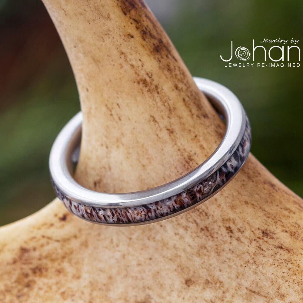 Deer Antler Women's Wedding Band, 3mm Polished Titanium Ring, in Stock