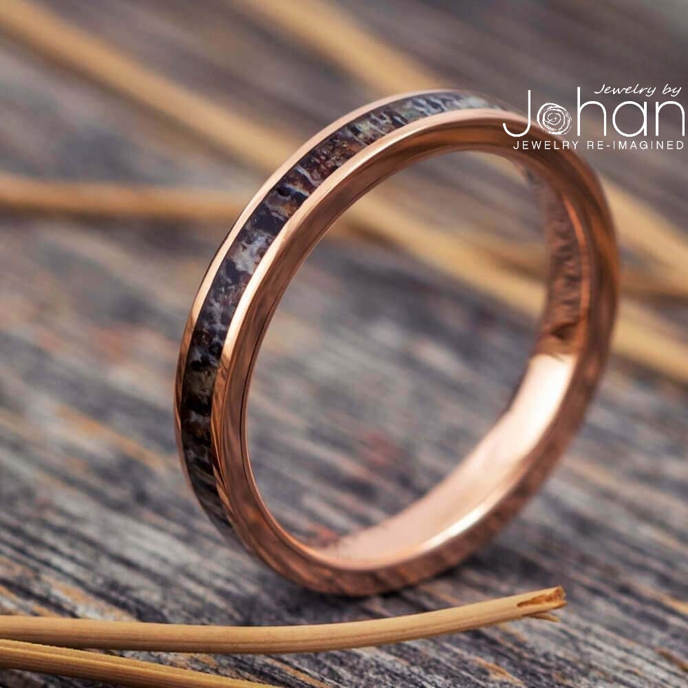 Women's Deer Antler Wedding Band, 3mm Ring Crafted in Titanium, Custom