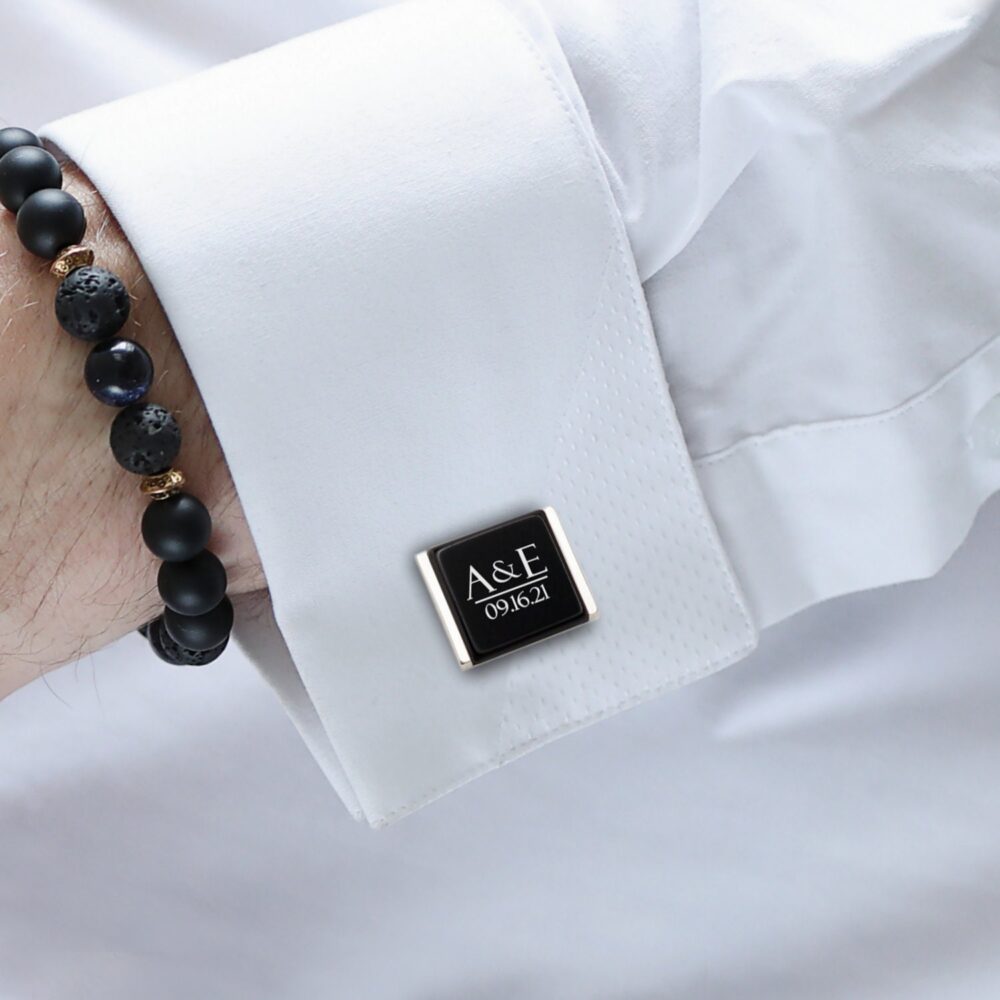 Groom Gift From Bride On Wedding Day - Cufflinks Wedding Custom Initial & Date Personalized For Husband