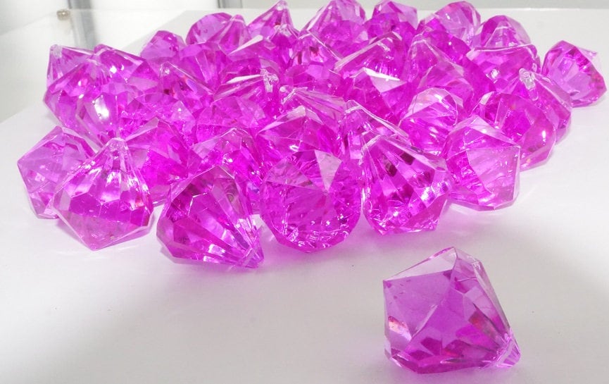 Fuchsia Acrylic Plastic Diamonds Acrylic Vase Filler, Diamonds, Diamond Table Scatter, Confetti