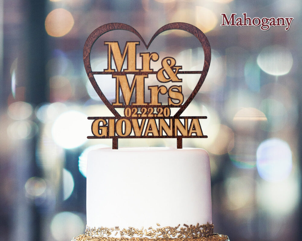 Wedding Cake Topper Personalized Wood Name Mr Mrs Decoration Rustic Bride Groom Custom Tier Toppers Bridal Shower Gift For Couple
