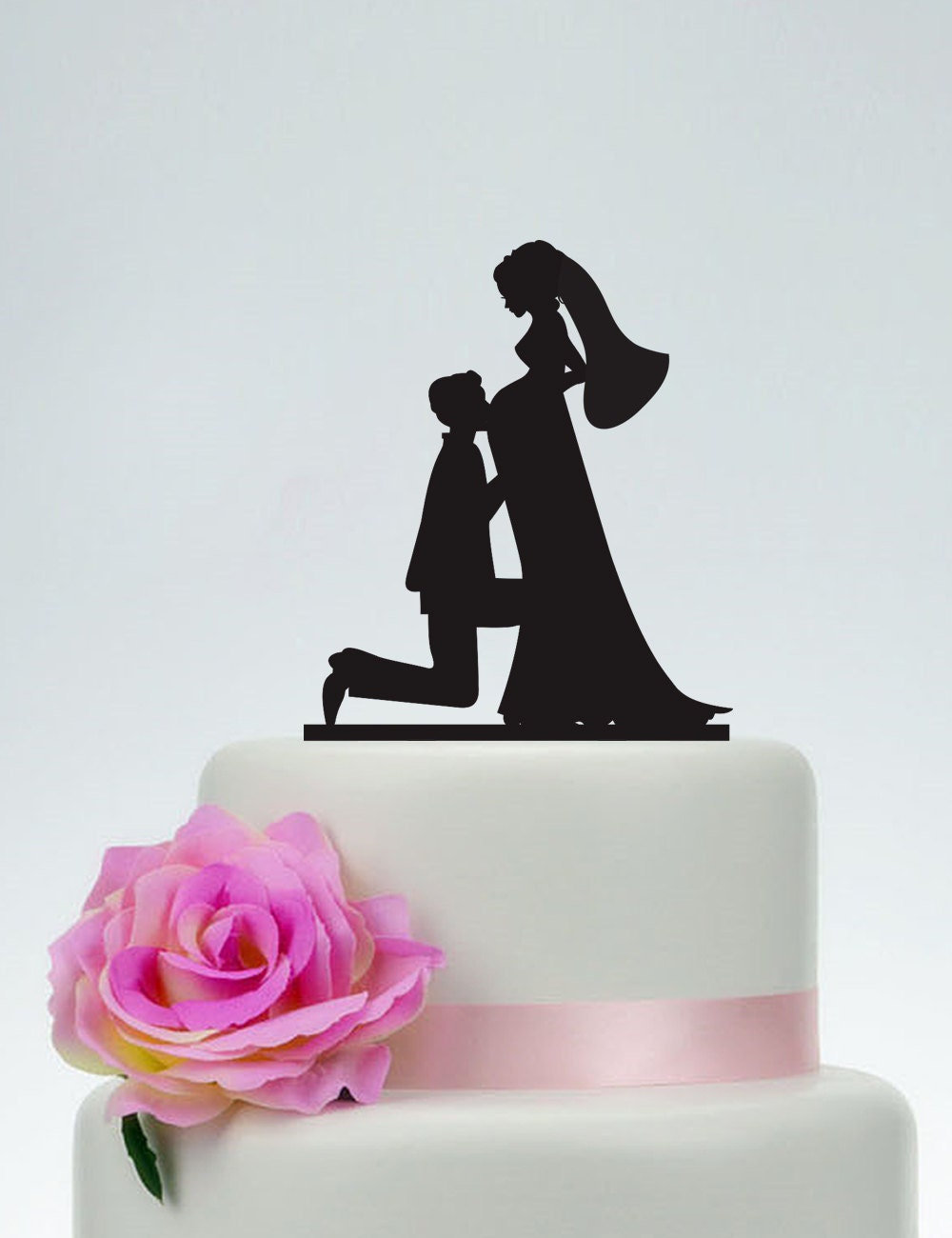 Pregnant Wedding Cake Topper, Bride & Groom Silhouette Cake Topper, Custom Topper, Unique Topper, Rustic Topper P110