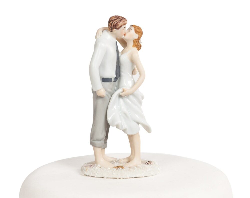 Sand & Shells Bride Groom Beach Cake Topper Figurine - Custom Painted Hair Color Available