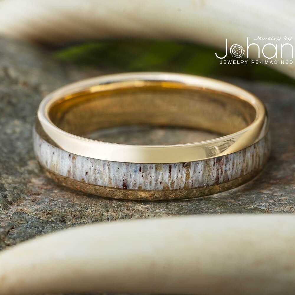 Handmade Antler Wedding Band in Yellow Gold