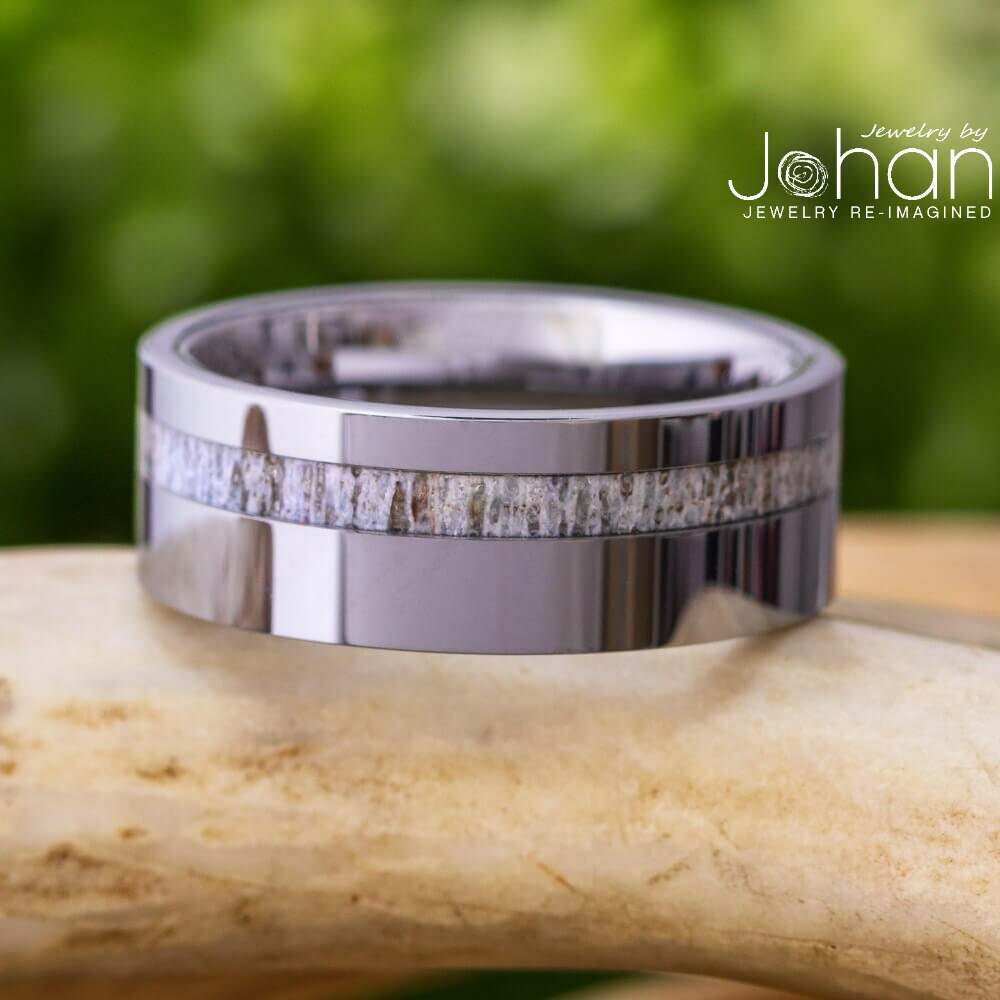 Men's Tungsten Deer Antler Wedding Band