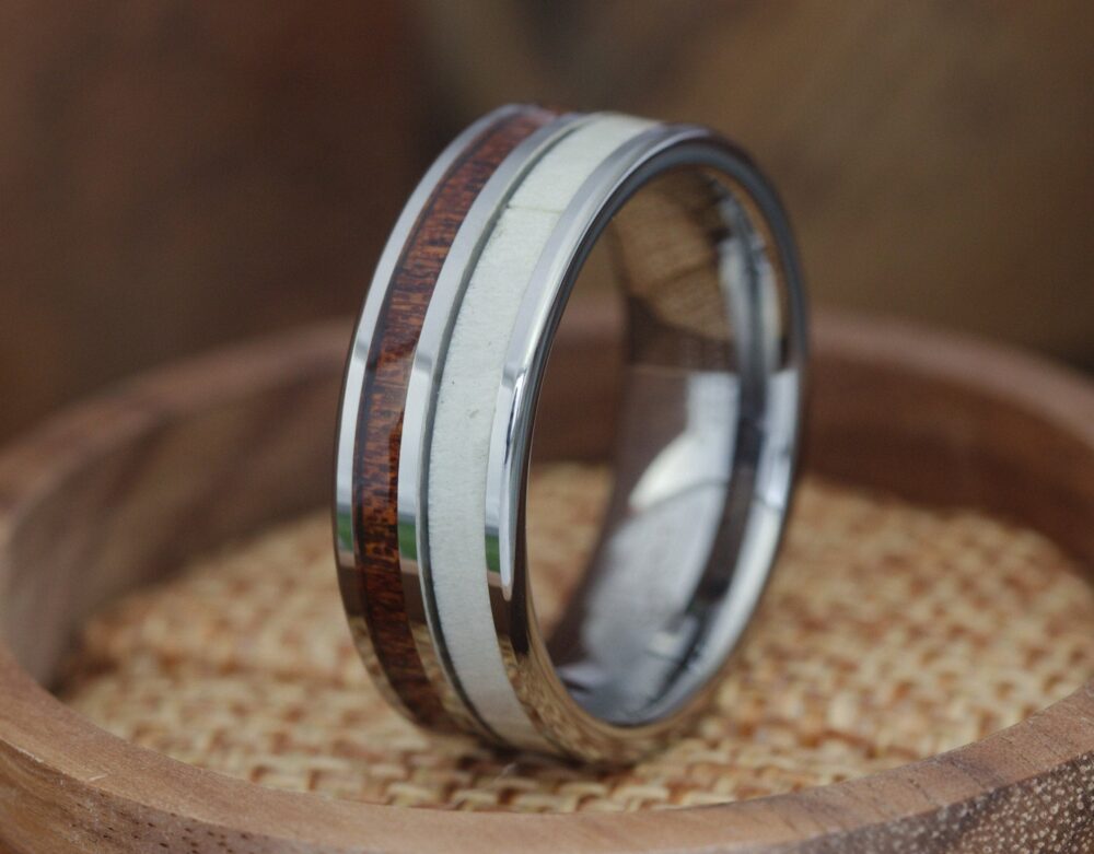 Men's Silver Deer Antler Wedding Band, Ring, Wood Unique Mens Engagement Ring