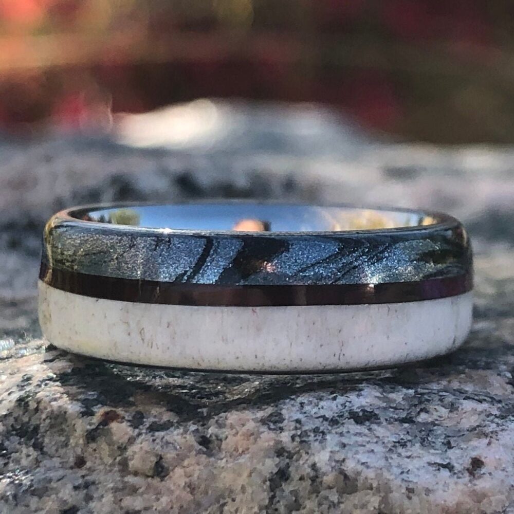 Antler Wedding Band, Cobaltium Mokume Ring, 7mm Rustic Comfort Fit