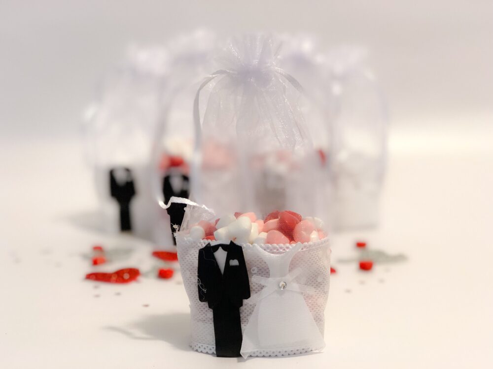 White Bride & Groom Wedding Favor Bags, Centerpieces, Rustic Wedding, Engagement Favors, Decorations & Ideas
