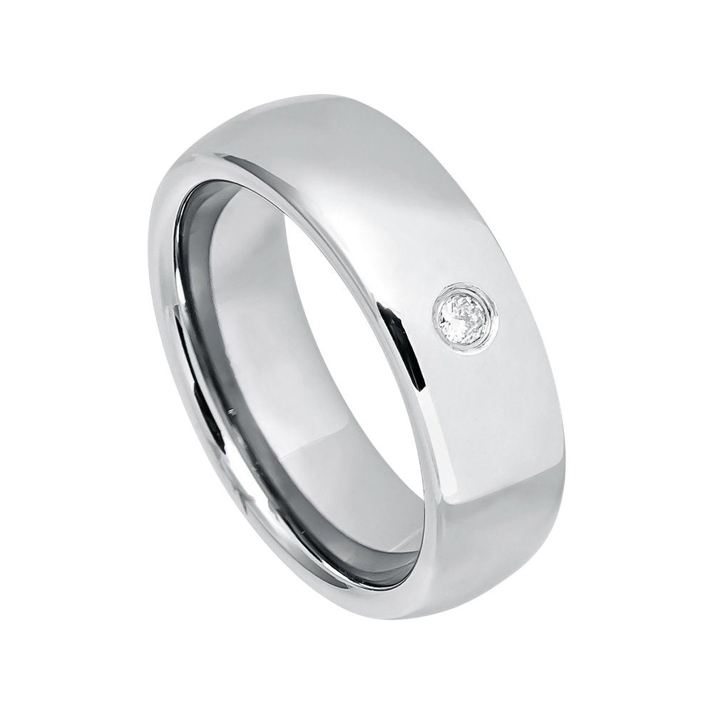 Mens Diamond Tungsten Wedding Band 7mm Polished Domed Ring