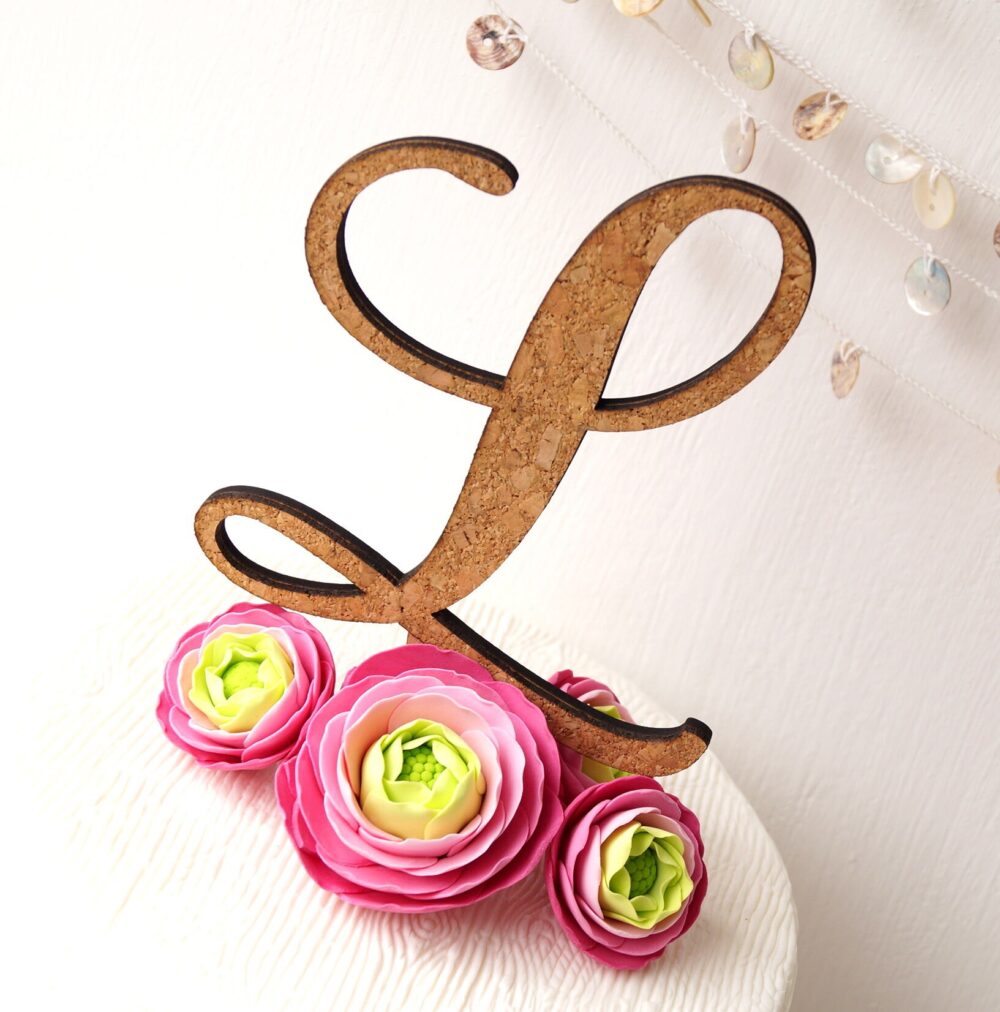 Monogram Cake Topper - Wedding Custom Rustic Single Letter Cork