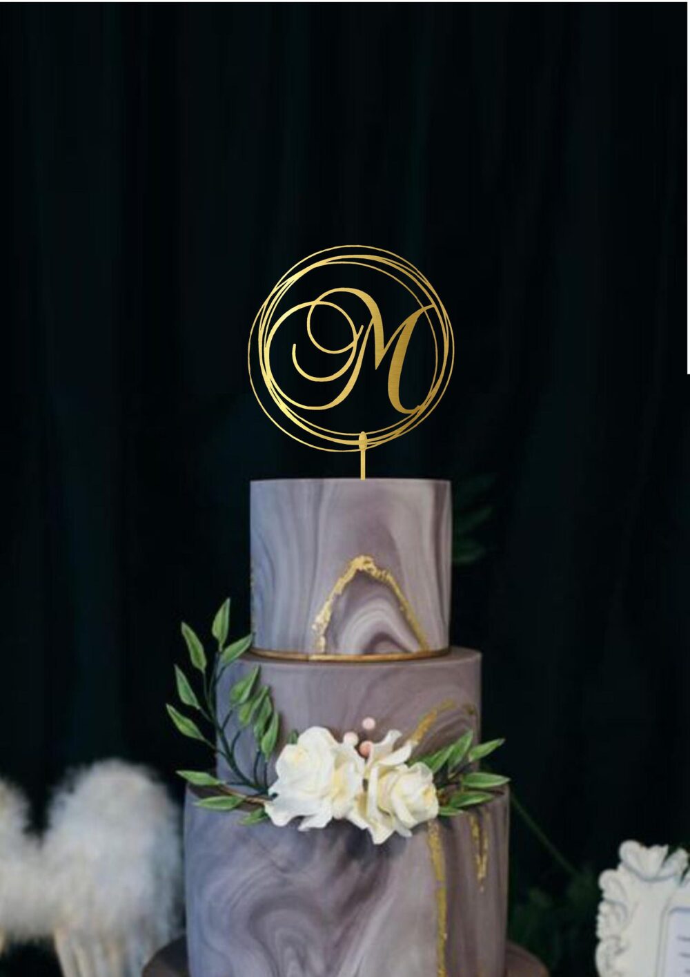 Wedding Monogram Cake Topper Custom Letter Initial Modern Geometric Personalized Name