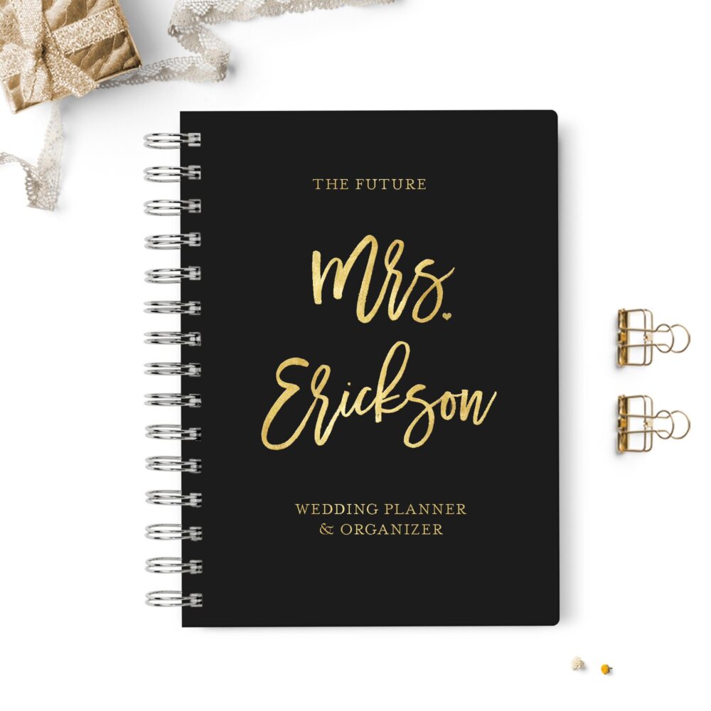 Wedding Planner Book, Event Planning Organizer, 6x8.75, Unique Gift For The Bride, Budget, Seating Chart Checklists, To Do List, Black