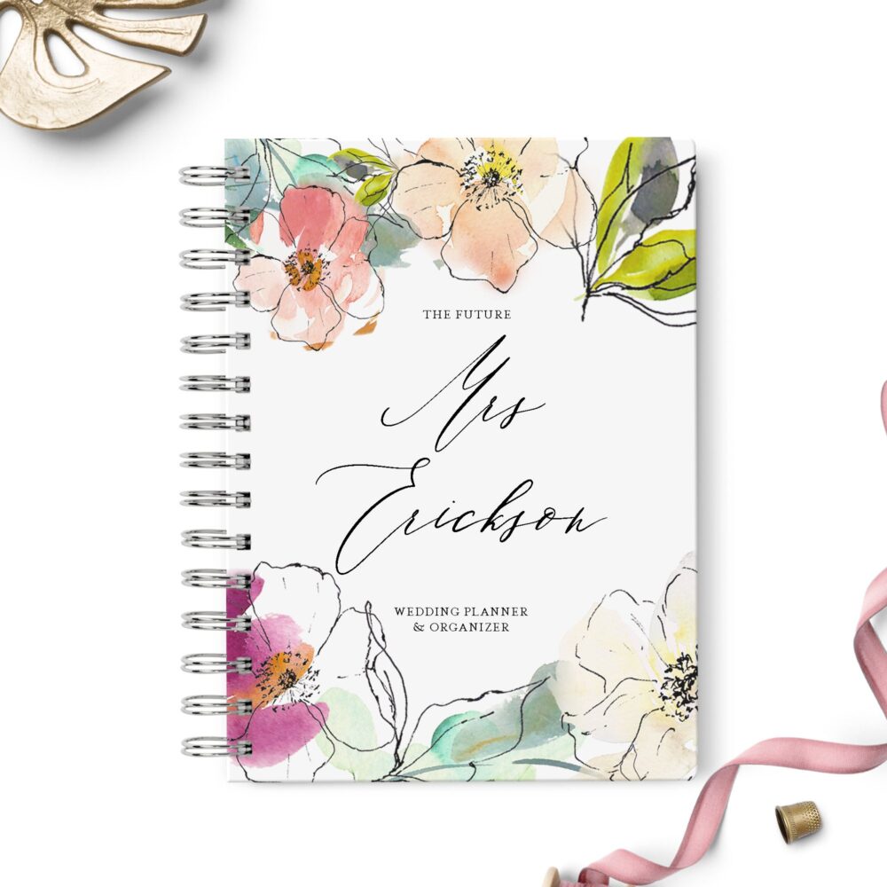 Wedding Planner Book, Event Planning Organizer, 6x8.75, Unique Gift For The Bride, Budget, Seating Chart Checklists, To Do List, Watercolor
