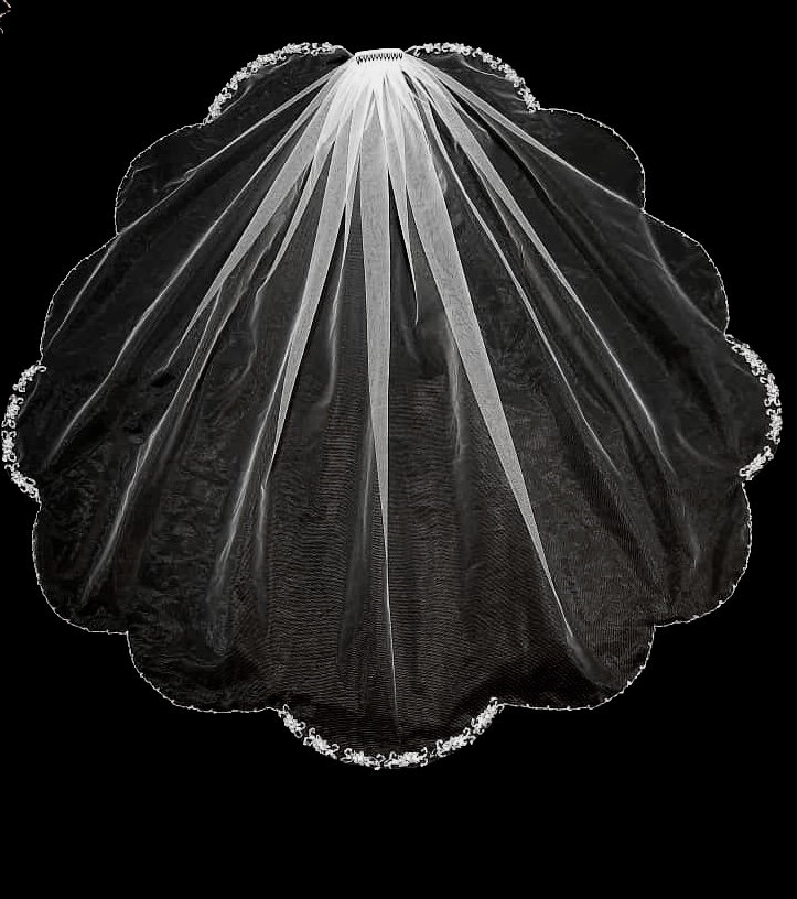 Scallop Edge Wedding Veil, Crystal Angel Cut Beaded Fingertip Cathedral Veil - Free Tulle Samples