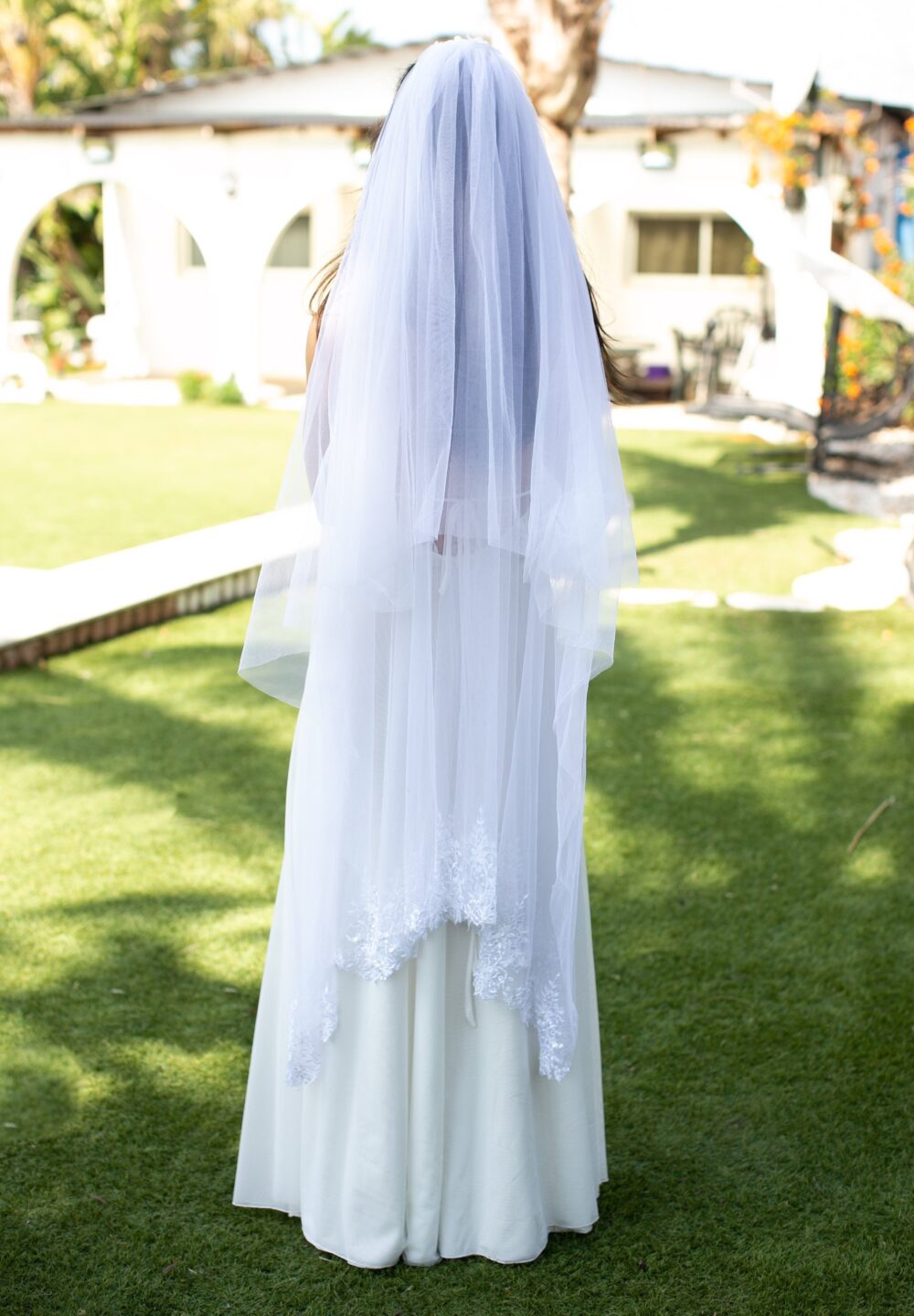 Bridal Accessories, Veil, Wedding White Veil Lace, Fingertip Beads, Lace Edge, Cathedral