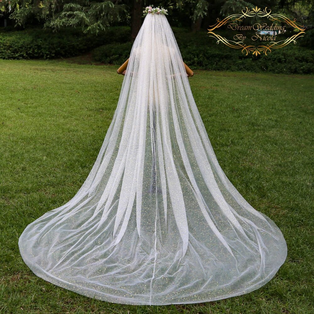 Luminous Champagne Wedding Veil Sparkling Tulle Cathedral Veil