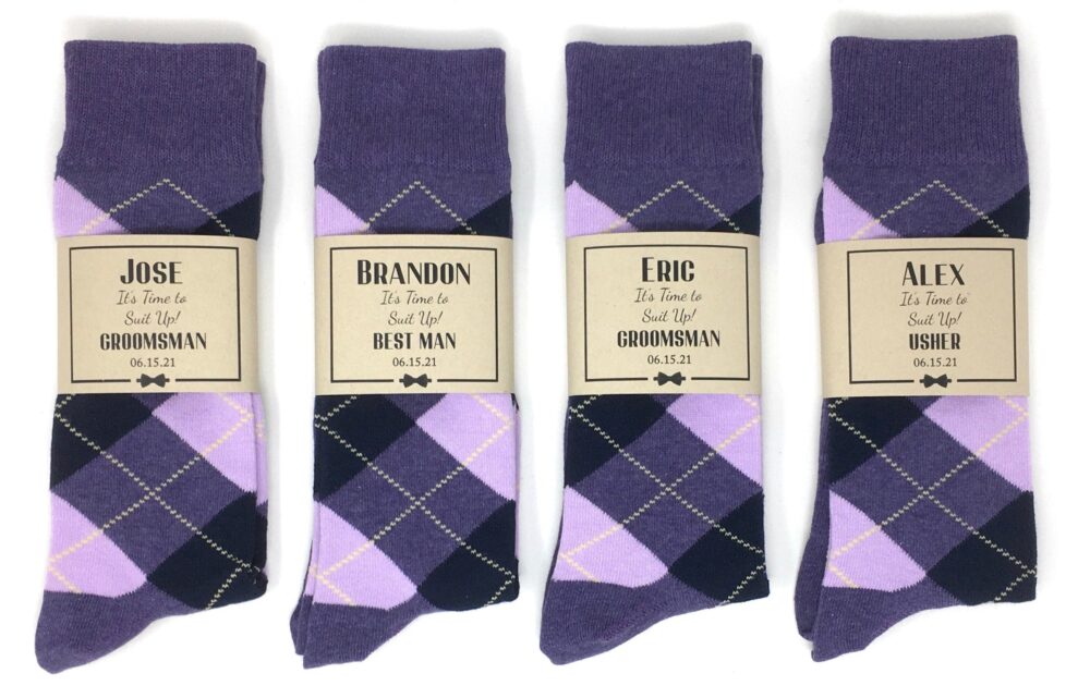 Purple & Navy Argyle Socks - Multiple Color Options 1 Pair Men's Personalized Groomsmen Proposal & Sock Labels /Groomsmen Gifts